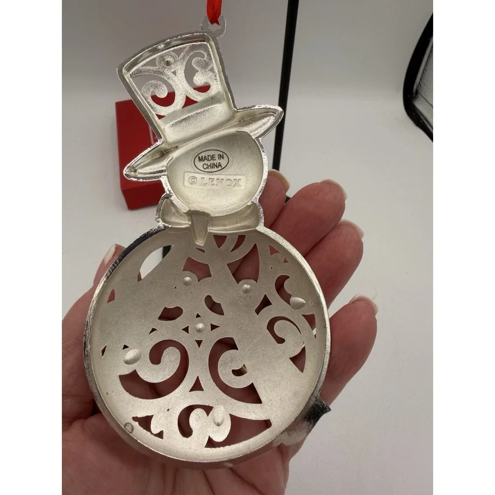 ⛄✨ Lenox Sparkle & Scroll Clear‑Crystal Snowman Ornament – Silverplate – Elegant